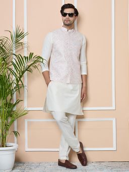 See Designs - White Embroidered Nehru Jacket with Solid Kurta Pyjama (Set of 3)