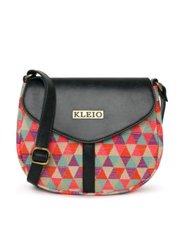 KLEIO - Pu Leather Jacquard Crossbody Side Sling Handbag for Women and Girls White Orange