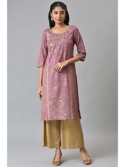 Aurelia - Women Purple Festive Floral Print Rayon Kurta