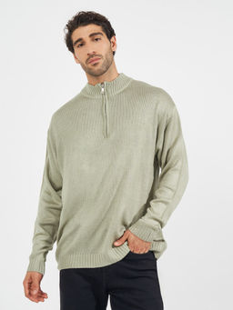 Styli - Beige Relaxed Fit Quarter Zip Up Lightweight Sweater