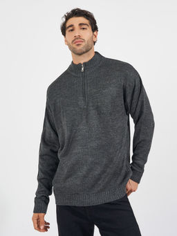 Styli - Grey Relaxed Fit Quarter Zip Up Lightweight Sweater