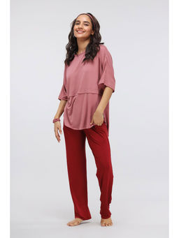 NeceSera - Rhubarb Straight Modal Lounge With Long Top - Red (Set of 2)