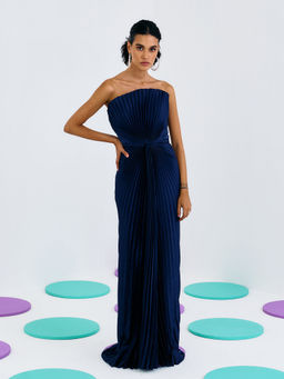 Pleats by Aruni - Blue Pleated Tube Gown