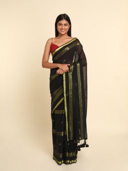 Suta - Black Cotton Blend Woven Design Saree