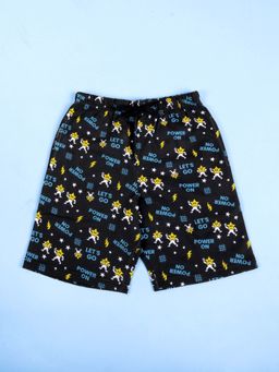 KiddoPanti - Black Boys 100% Cotton Aop Printed Basic Shorts