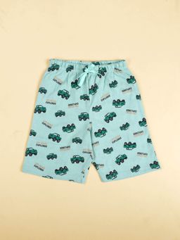 KiddoPanti - Green Boys 100% Cotton Aop Printed Basic Shorts