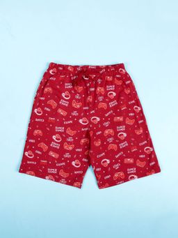 KiddoPanti - Maroon Boys 100% Cotton Aop Printed Basic Shorts