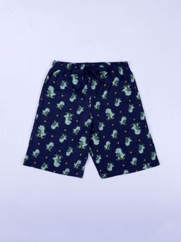 KiddoPanti - Navy Blue Boys 100% Cotton Aop Printed Basic Shorts