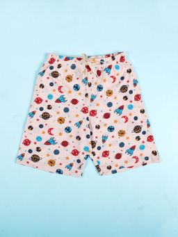 KiddoPanti - Off White Boys 100% Cotton Aop Printed Basic Shorts