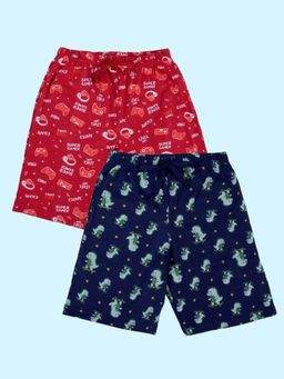 KiddoPanti - Maroon And Navy Blue Boys 100% Cotton Printed Shorts Pack of 2