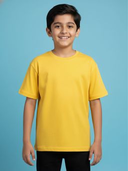 KiddoPanti - Yellow Boys Solid Drop Shoulder Half Sleeve Round Neck T-Shirt