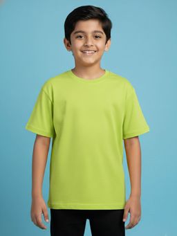 KiddoPanti - Neon Green Boys Solid Drop Shoulder Half Sleeve Round Neck T-Shirt