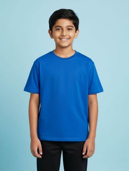 KiddoPanti - Royal Blue Boys Solid Drop Shoulder Half Sleeve Round Neck T-Shirt