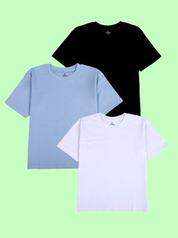 KiddoPanti - Boys Solid Drop Shoulder Half Sleeve Round Neck T-Shirt Pack of 3