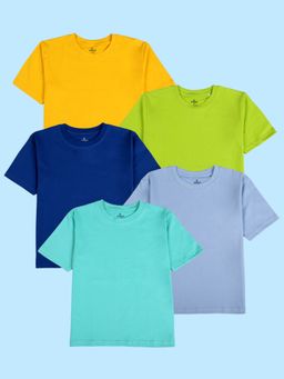 KiddoPanti - Boys Solid Drop Shoulder Half Sleeve Round Neck T-Shirt Pack of 5