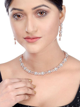 Saraf RS Jewellery - Beautiful Light Necklace with Matching Earrings Rose Gold Plated (Set of 2)