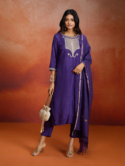 Likha - Viscose Silk Embroidered Festive Straight Kurta Set with Chanderi Dupatta LIKFRKS04