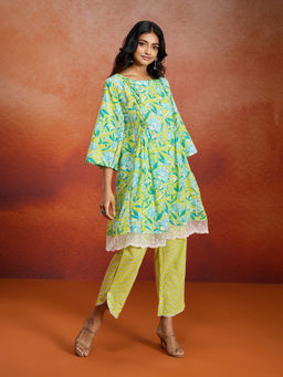 Likha - Pure Cotton Floral Printed A Line Festive Kurta Set LIKPRKS1001