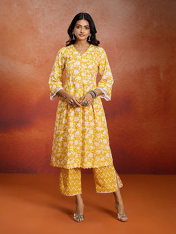 Likha - Pure Cotton Floral Printed Festive A-line Kurta Set LIKPRKS1002