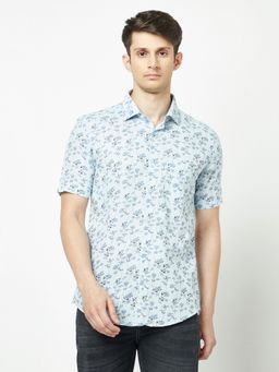 CRIMSOUNE CLUB - Men Sky Blue Floral Shirt