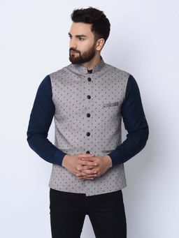 Spring Break - Smooth Sailing Grey Mandarin Neck Nehru Jacket