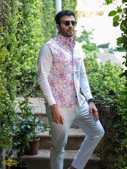 Spring Break - Blossom Binge Pink Floral Printed Nehru Jacket