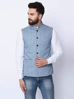 Spring Break - Fly High Blue Mandarin Neck Nehru Jacket