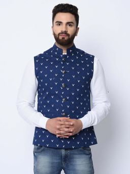 Spring Break - Dearly Beloved Blue Mandarin Neck Nehru Jacket