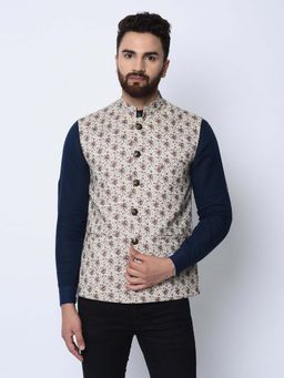 Spring Break - Old World Chap Beige Mandarin Neck Nehru Jacket