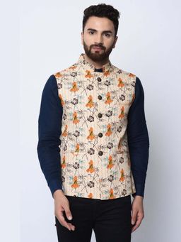 Spring Break - Aloha Beige Floral Printed Nehru Jacket