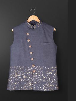 Spring Break - Splash Of Gold Blue Mandarin Neck Nehru Jacket