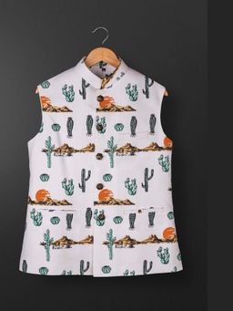 Spring Break - Desert Rose White Mandarin Neck Nehru Jacket