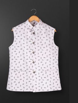 Spring Break - Wild Cat White Mandarin Neck Nehru Jacket