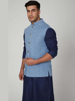 Spring Break - Denim Hearts Printed Mandarin Neck Nehru Jacket