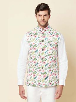 Spring Break - Sorrento White Mandarin Neck Nehru Jacket