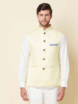 Spring Break - Corfu Yellow Solid Mandarin Neck Nehru Jacket
