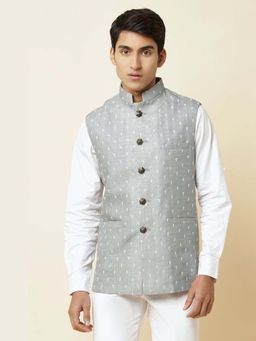 Spring Break - Grey Embroidered Mandarin Neck Nehru Jacket