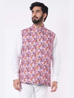 Spring Break - Pink Floral Printed Mandarin Neck Nehru Jacket