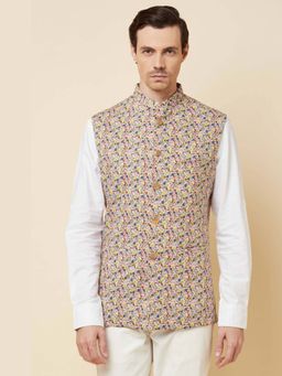 Spring Break - Floral Micro Printed Pink Mandarin Neck Nehru Jacket