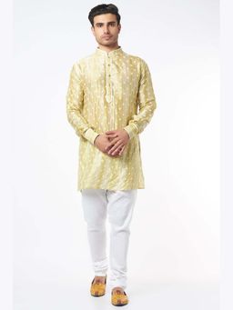 Spring Break - Men Yellow Silk Blend Embroidered Kurta with Churidar