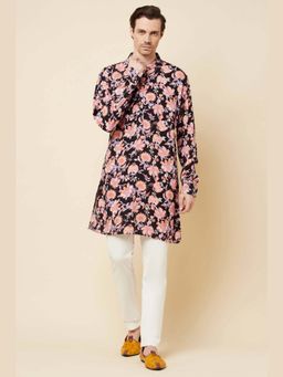 Spring Break - Men Black Pure Cotton Printed Kurta with Churidar