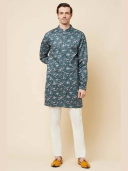 Spring Break - Men Teal Pure Cotton Printed Kurta with Churidar