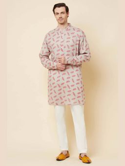 Spring Break - Men Beige Pure Cotton Printed Kurta with Churidar
