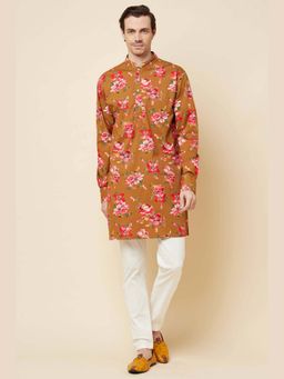 Spring Break - Men Mustard Pure Cotton Printed Kurta with Churidar