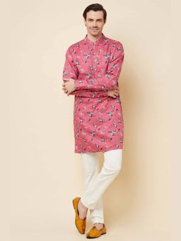 Spring Break - Men Pink Pure Cotton Printed Kurta with Churidar