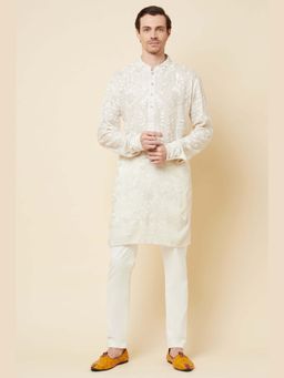 Spring Break - Men Off White Polycotton Embroidered Kurta with Churidar