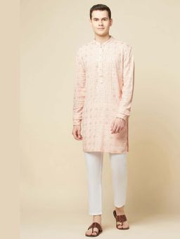 Spring Break - Men Pink Cotton Blend Embroidered Kurta with Churidar