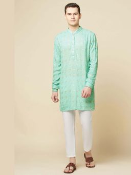 Spring Break - Men Green Cotton Blend Embroidered Kurta with Churidar