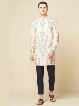 Spring Break - Men Beige Cotton Printed Kurta with Pant