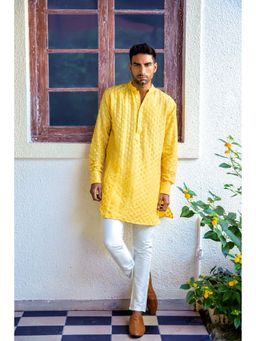 Spring Break - Men Yellow Art Silk Embroidered Kurta with Pant